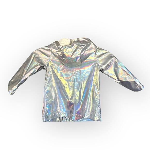Cat & Jack Girls/Unisex Kids Rainbow Metallic Rain Jacket  Sz 2T | Hood Pockets - Picture 4 of 6